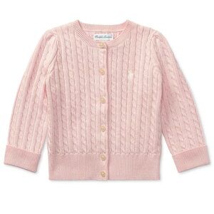 Polo Ralph Lauren Mini Cable-Knit Cotton Cardigan, French Pink, 12 Months